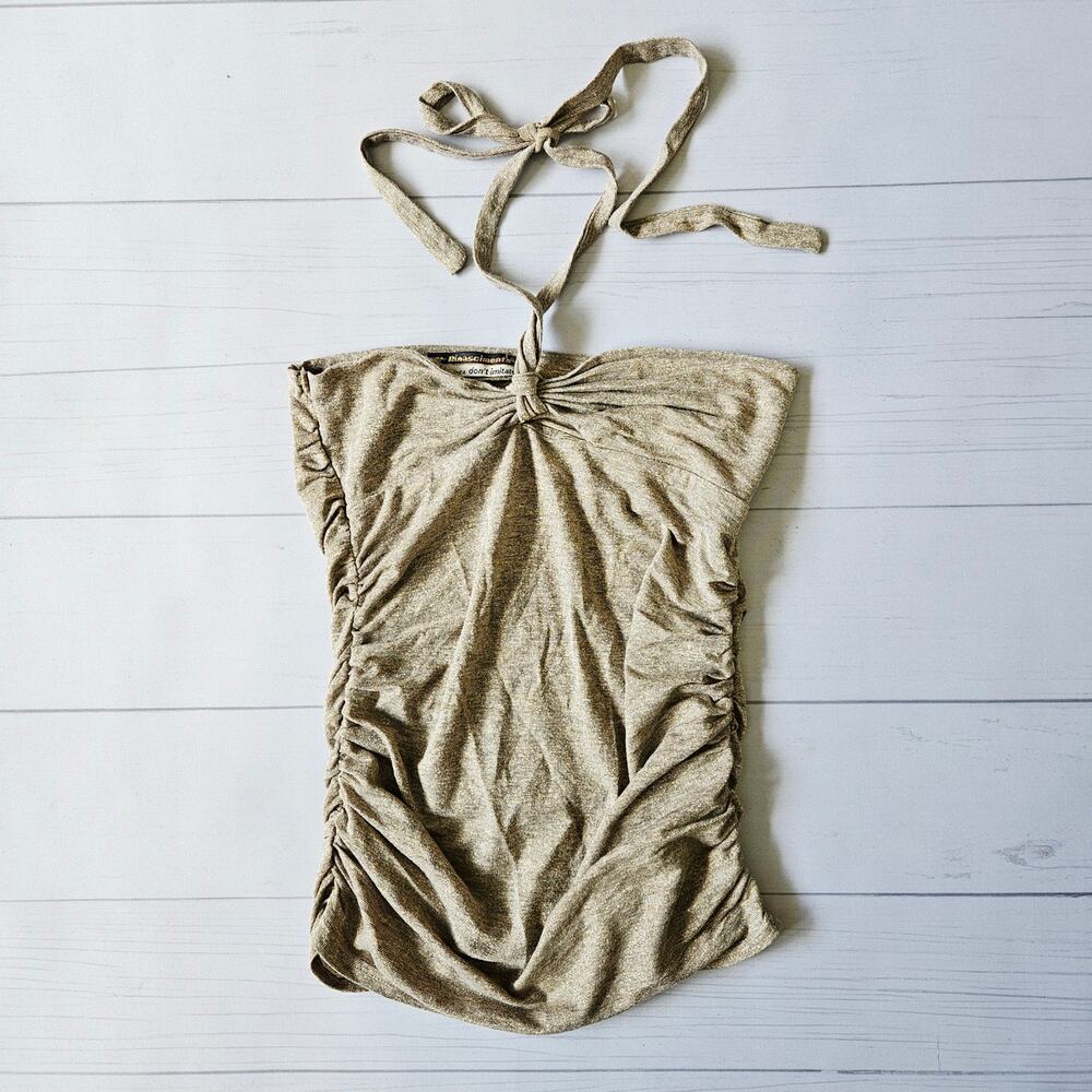 Y2k Euro Halter Top Gold Sparkle Ruched Sides Rinascimento - Size Small